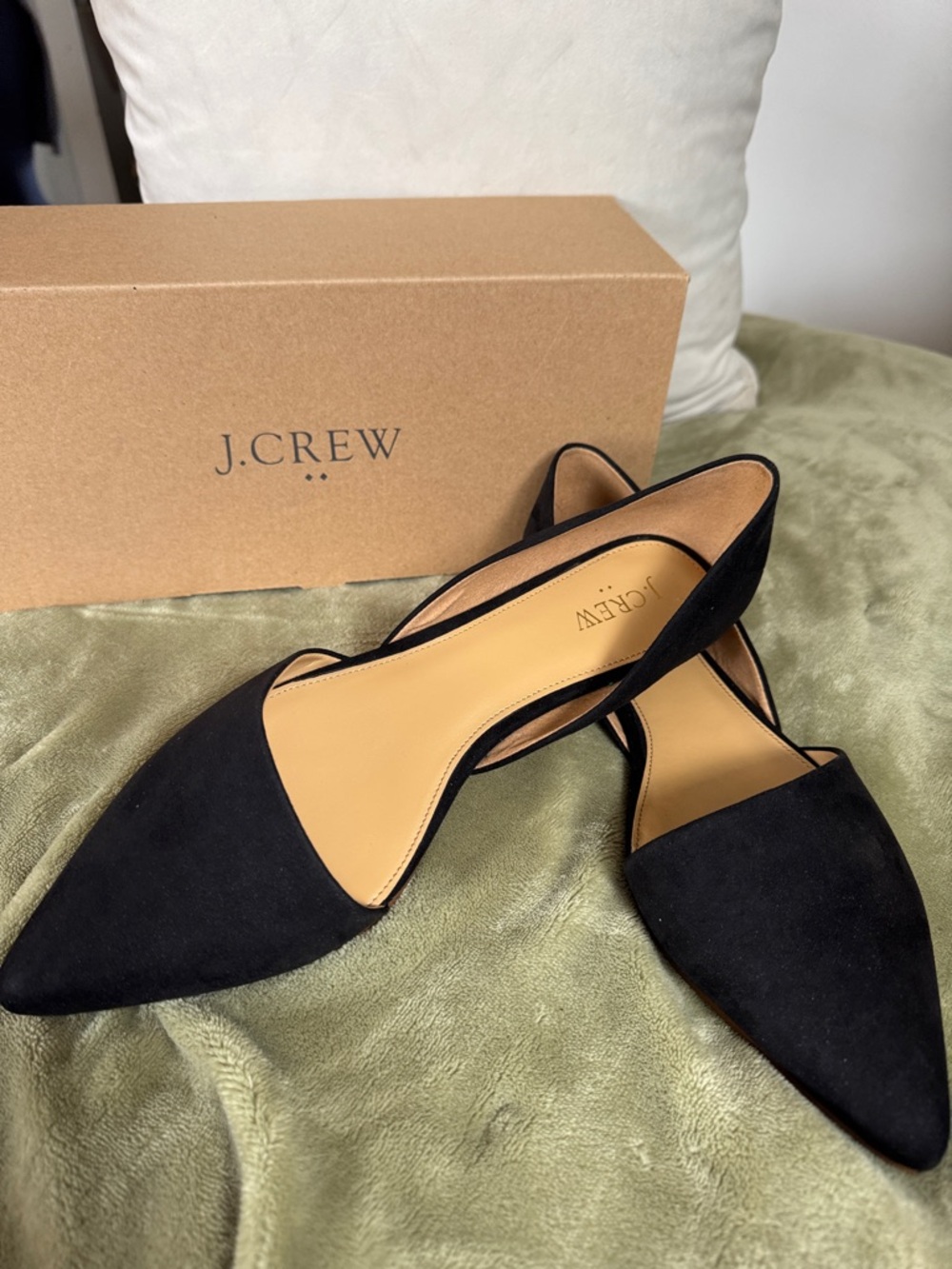 J. Crew Black Suede Pointed D'Orsay Flats